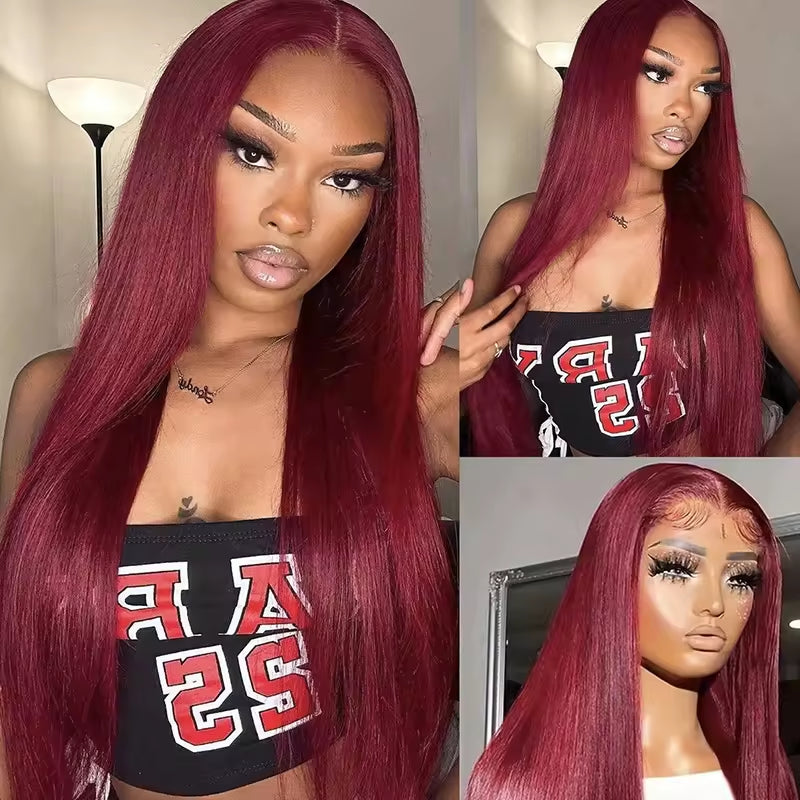 Body Wave Human Hair Wig 13x4 HD Burgundy Lace Front Wig Human Hair With Aligned Cuticle Brazilian Wig