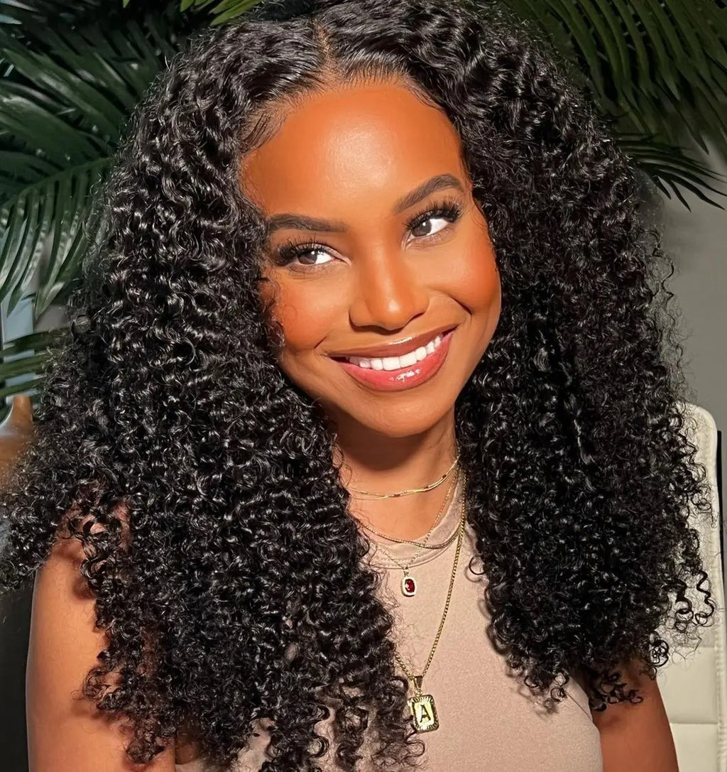 Kinky Curly Lace Frontal Wig Wear Go Glueless Wig Afro Curly Human Hair Wigs 7x5 HD Transparent Lace Closure Wig