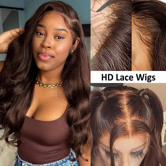Chocolate Brown 4x4 Lace Closure Wig Human Hair Color Body Wave Density
